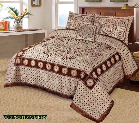 5 Pcs Velvet Jacquard Double Bed Bridal Set