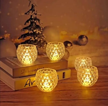 Amber Shine Crystal Tealight Candle Holder For Home And Office Decor