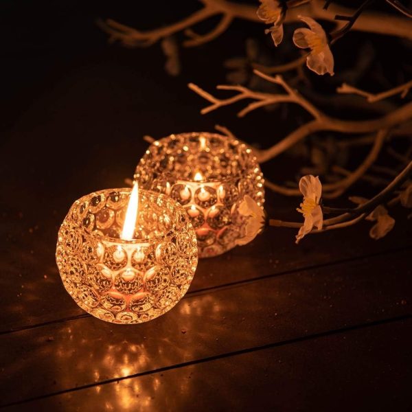 Amber Shine Crystal Tealight Candle Holder For Home And Office Decor